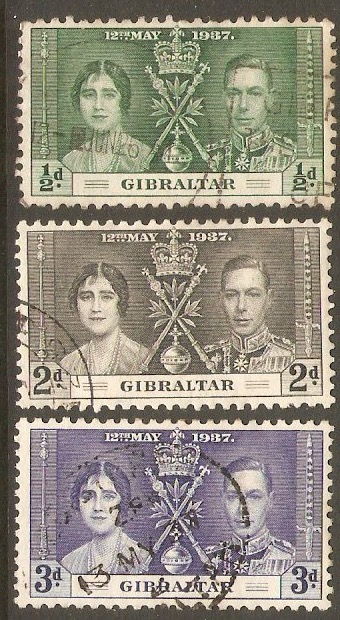 Gibraltar 1937 Coronation Set. SG118-SG120.